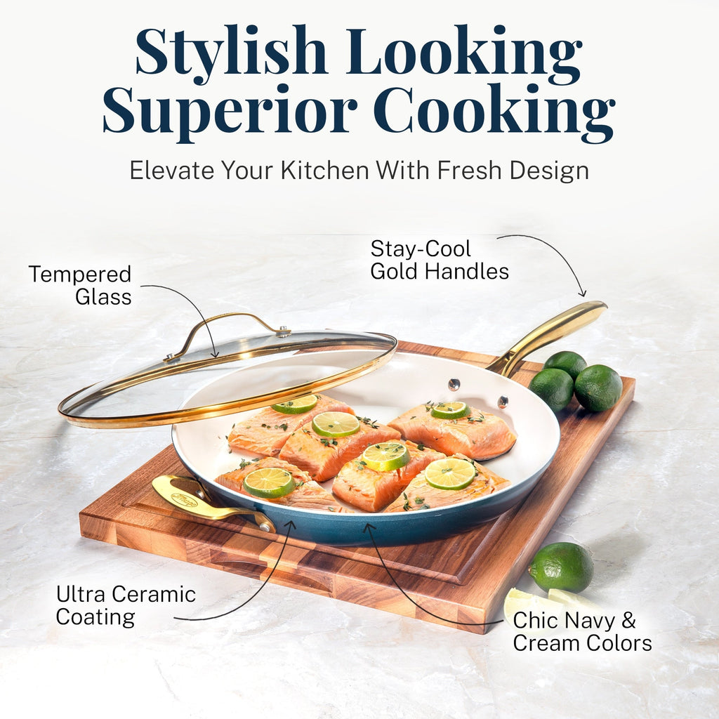 Gotham Steel Natural Collection Pots and Pans 15 Pc Ultra Performance Ceramic Nonstick Cookware Set in Navy