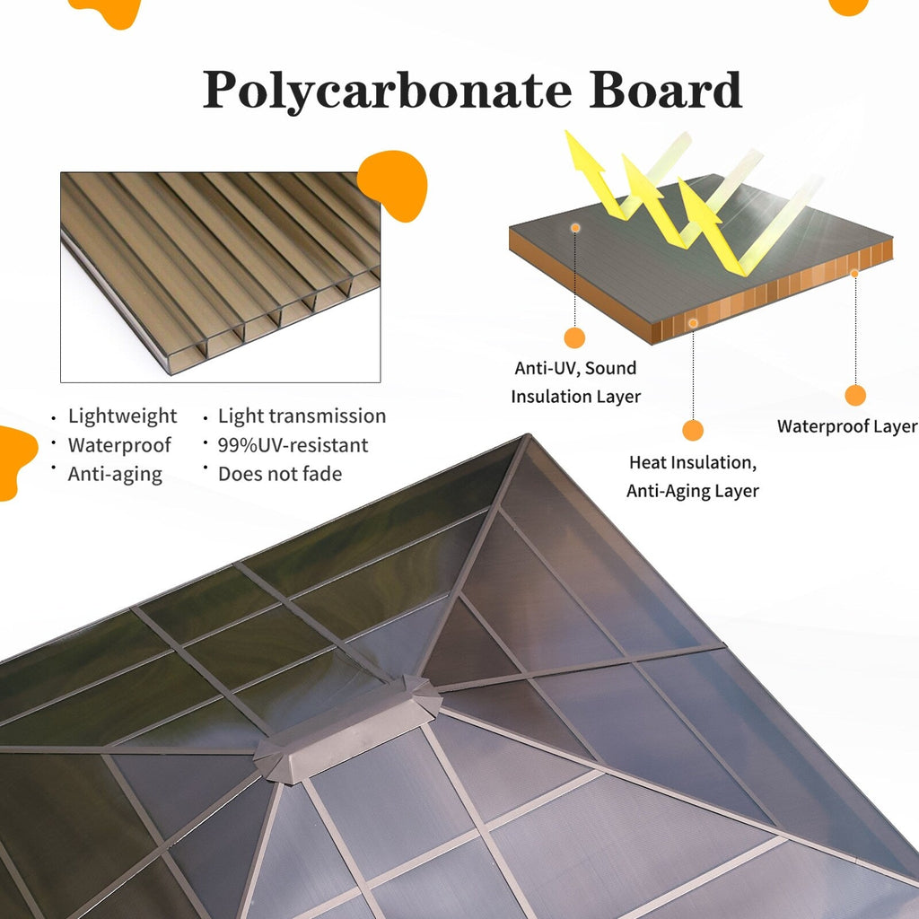 EROMMY Hardtop Gazebo,Outdoor Pergola with Double Roof & Netting & Curtains,Heavy Duty Canopy for Patio, Backyard, Pool party