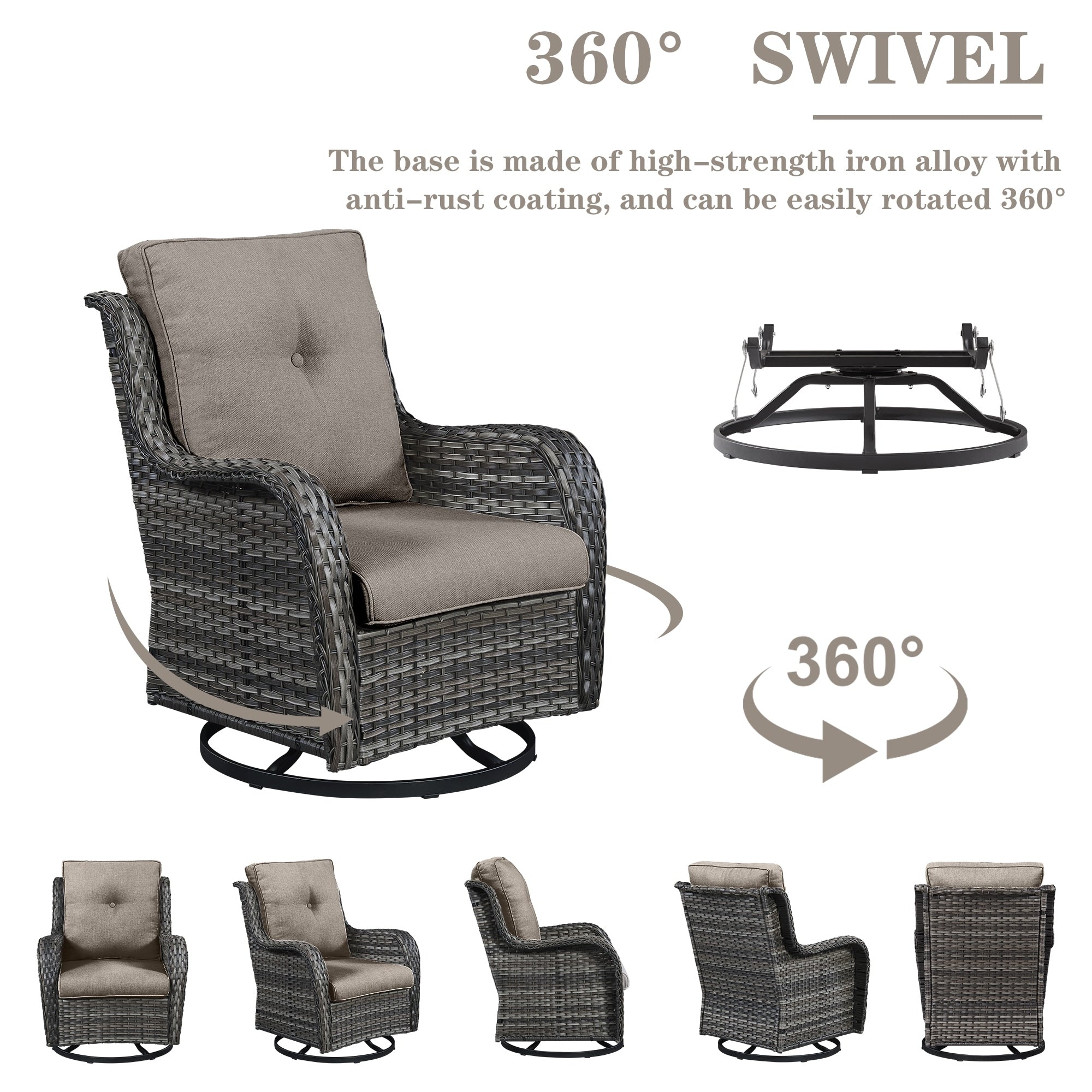 Gymojoy Outdoor Wicker Rocking Lounge Chairs with Swivel Base (Set of 2)