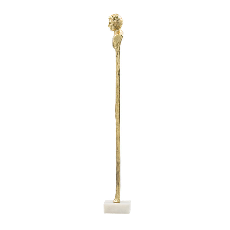 AB-Elongated Gold Roman Statue on White Marble Base