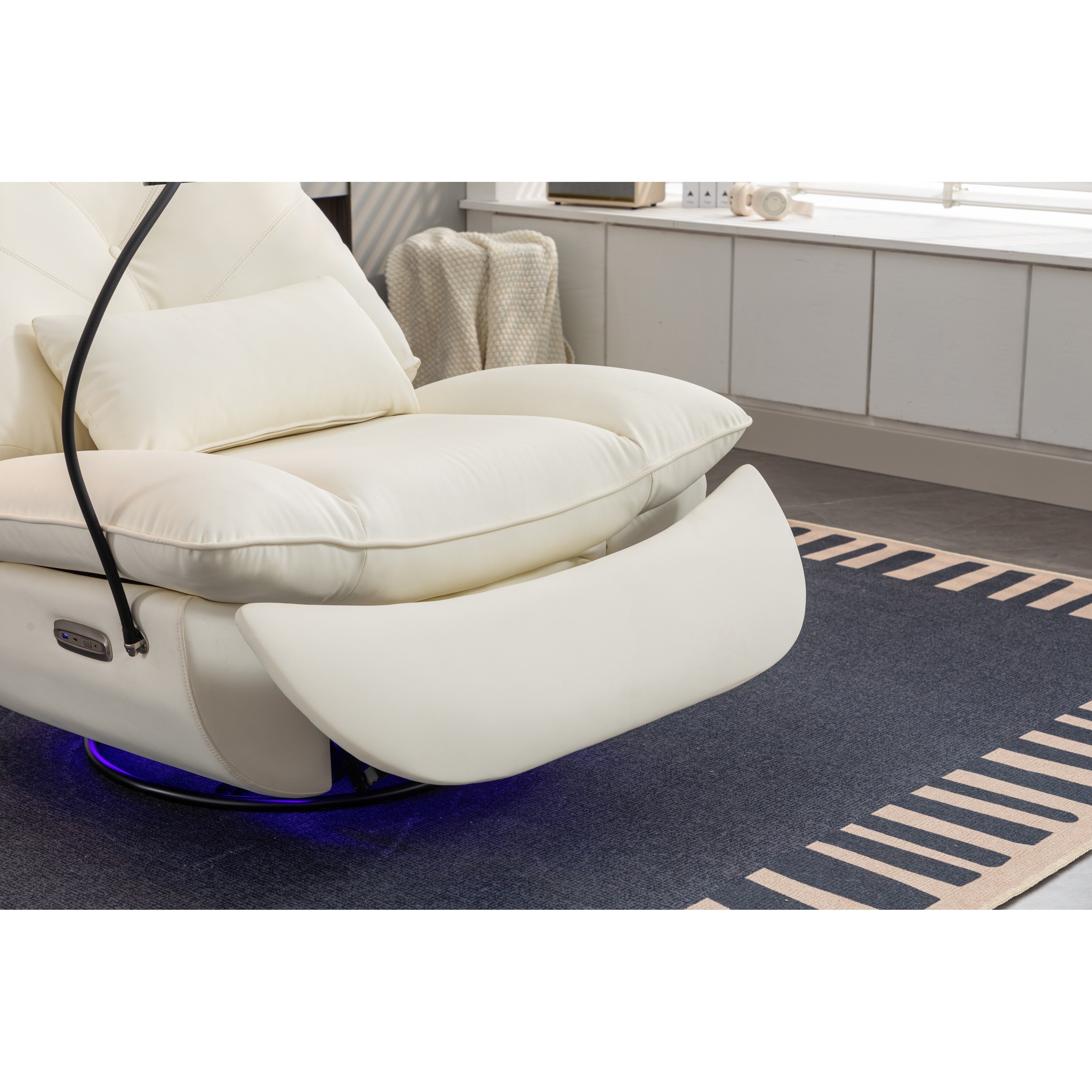 Swivel Glider Power Recliner with Bluetooth Speakers, Phone Holder, USB and Type-C Charging Ports, Hidden Arm Storage