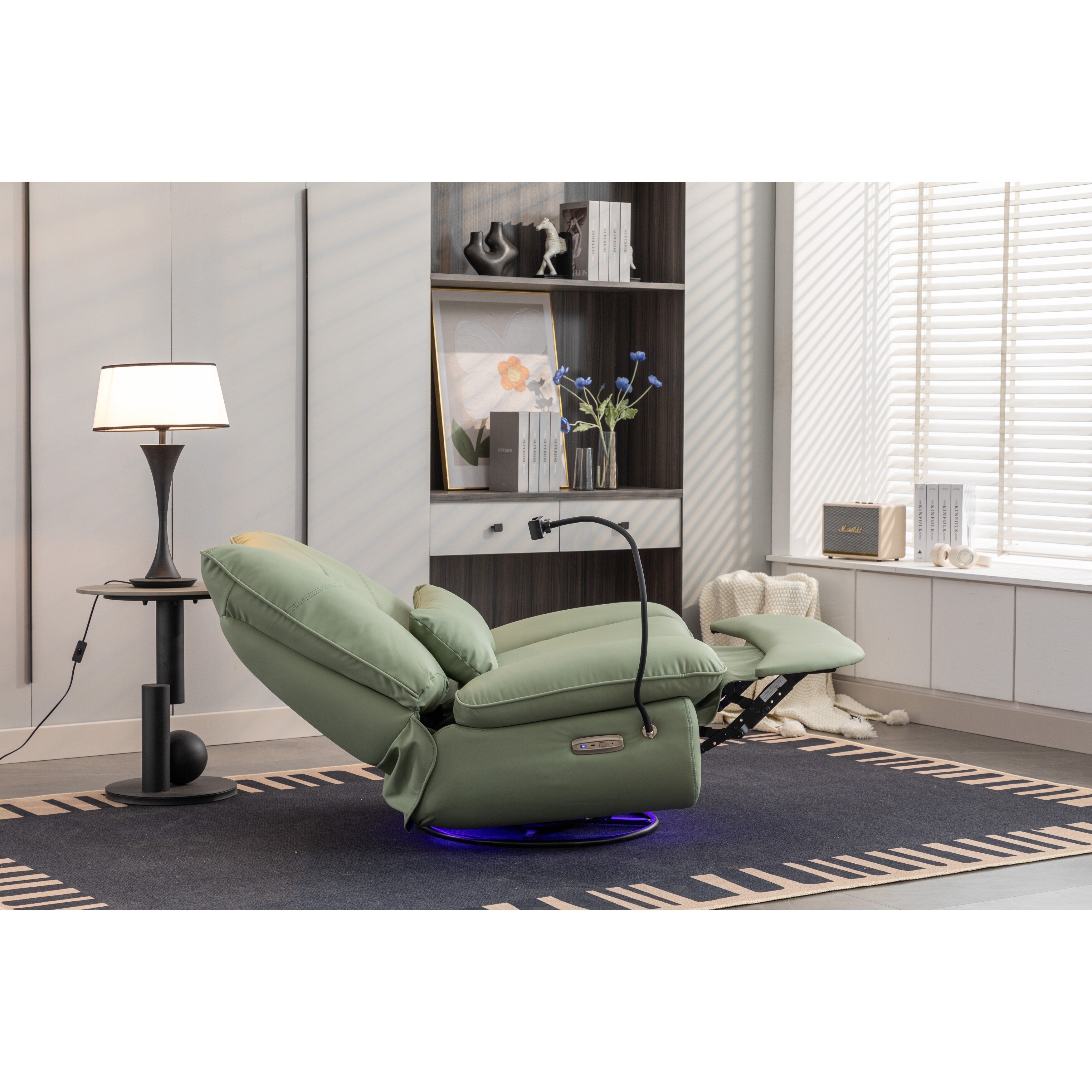 Swivel Glider Power Recliner with Bluetooth Speakers, Phone Holder, USB and Type-C Charging Ports, Hidden Arm Storage
