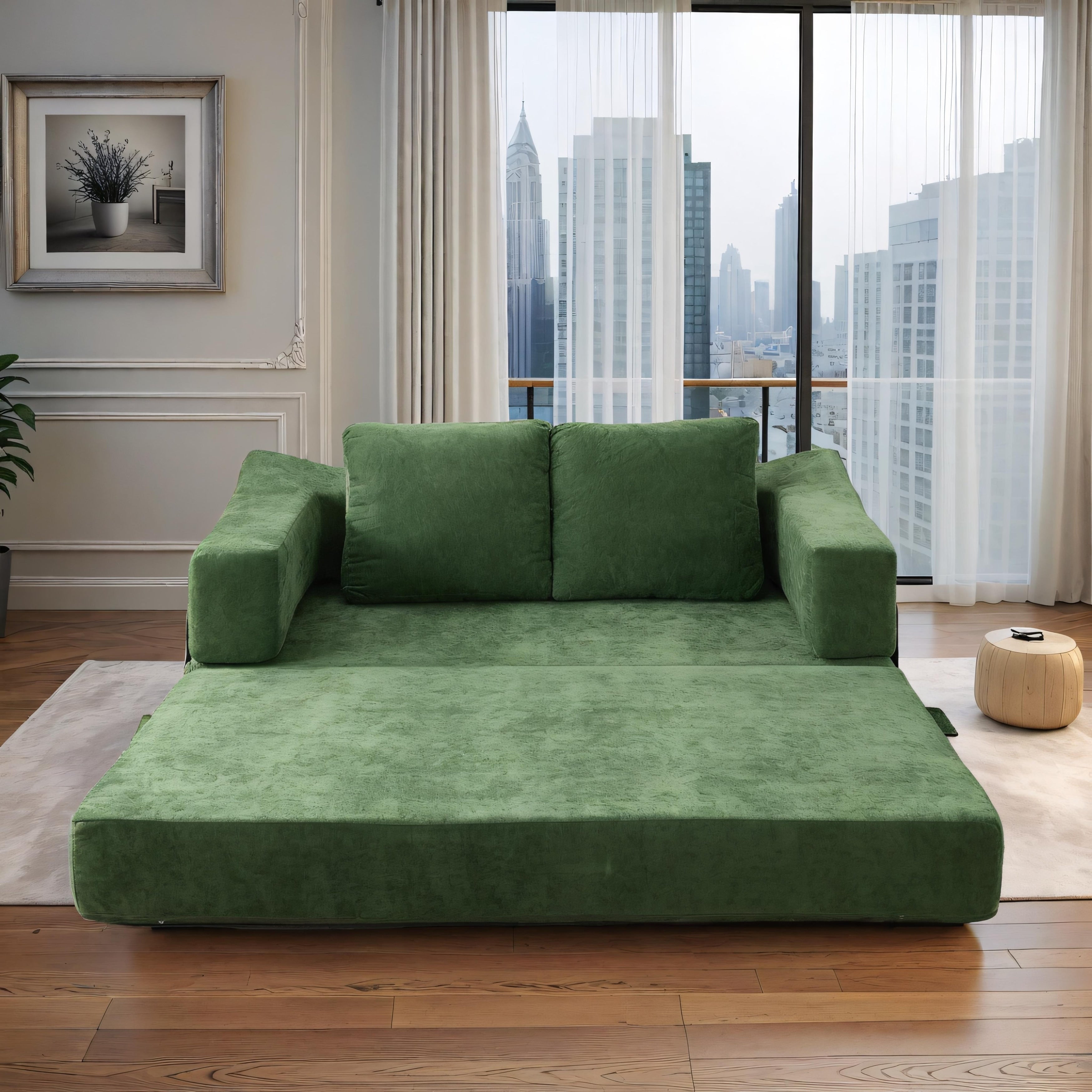 70.87 Upholstered Convertible Sleeper Sofa, Convertible Chair Floor Couch Comfy Sofa for Living Room, Bedroom, Chenille Fabric