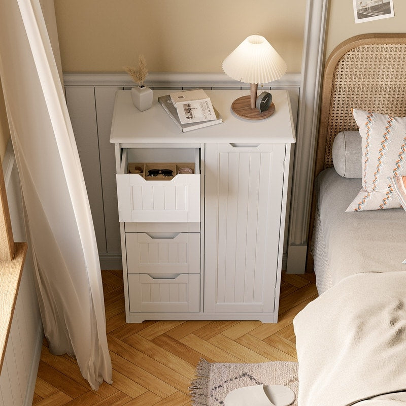 Bathroom Floor Storage Cabinet, Free-Standing Floor Storage Cabinet with 4 Draws and Adjustable Shelf