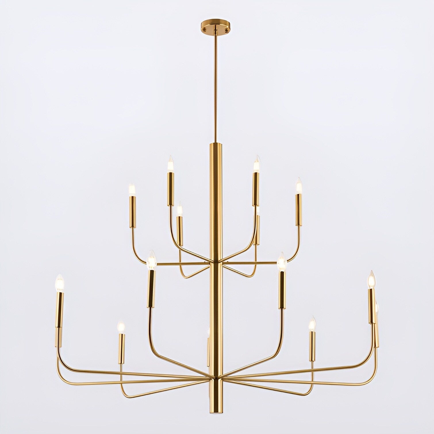 15-Light Minimalist Candlestick Chandelier, 2 Tier Ancient Design - 48